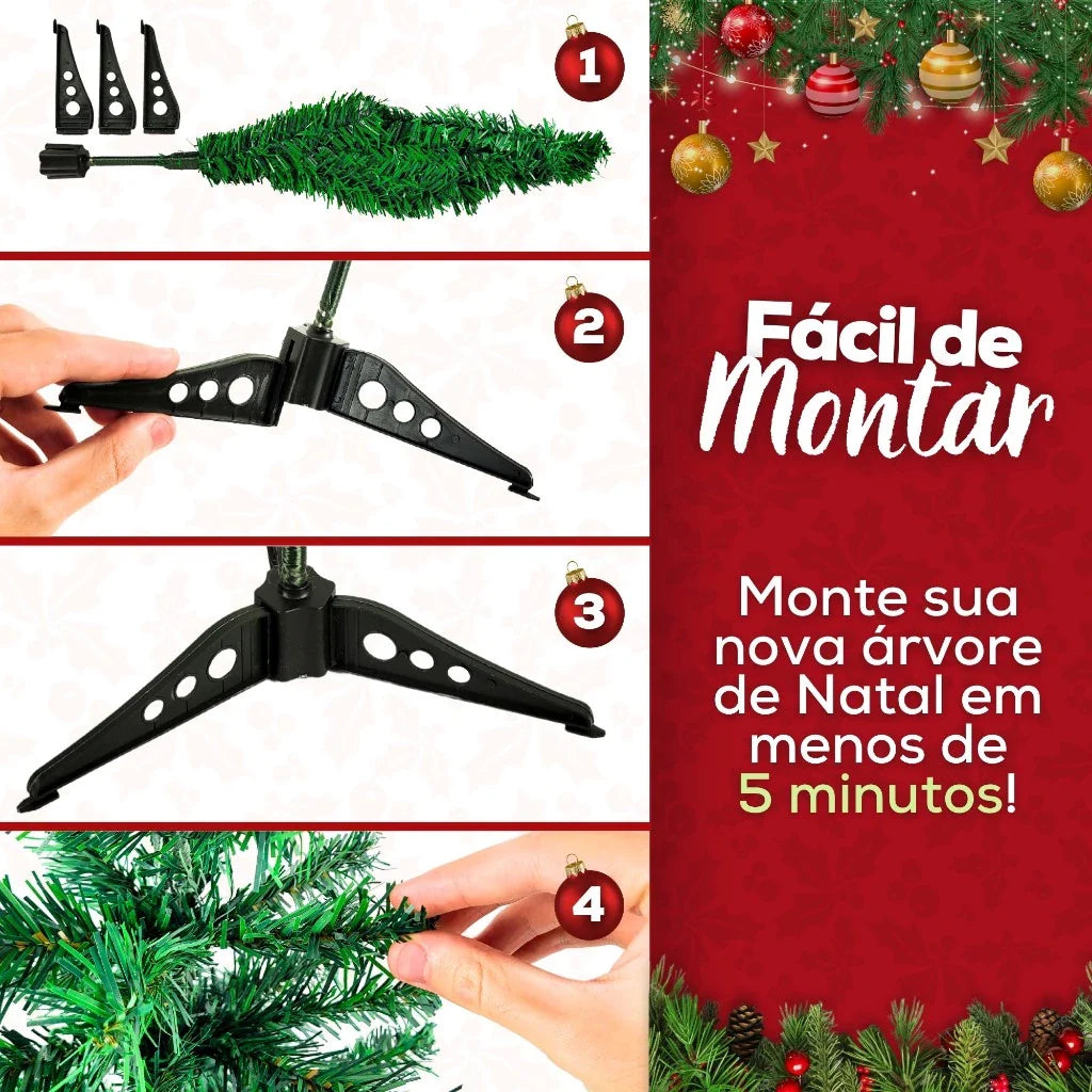 Árvore de Natal Decorada Pequena com Pisca Pisca e 66 Enfeites