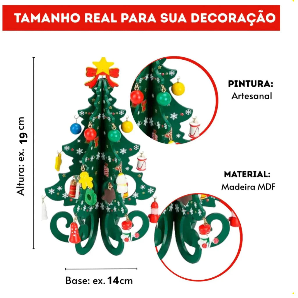 Mini Arvore de Natal Artesanal em Madeira para Decoração