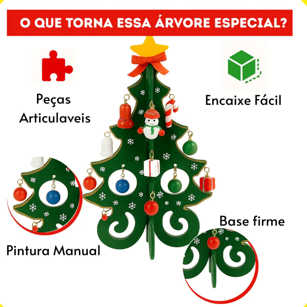 Mini Arvore de Natal Artesanal em Madeira para Decoração