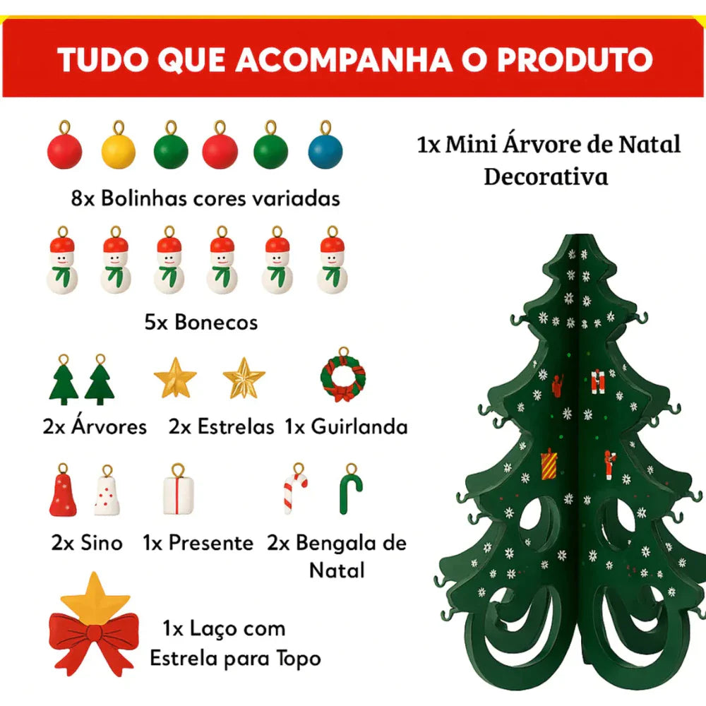 Mini Arvore de Natal Artesanal em Madeira para Decoração