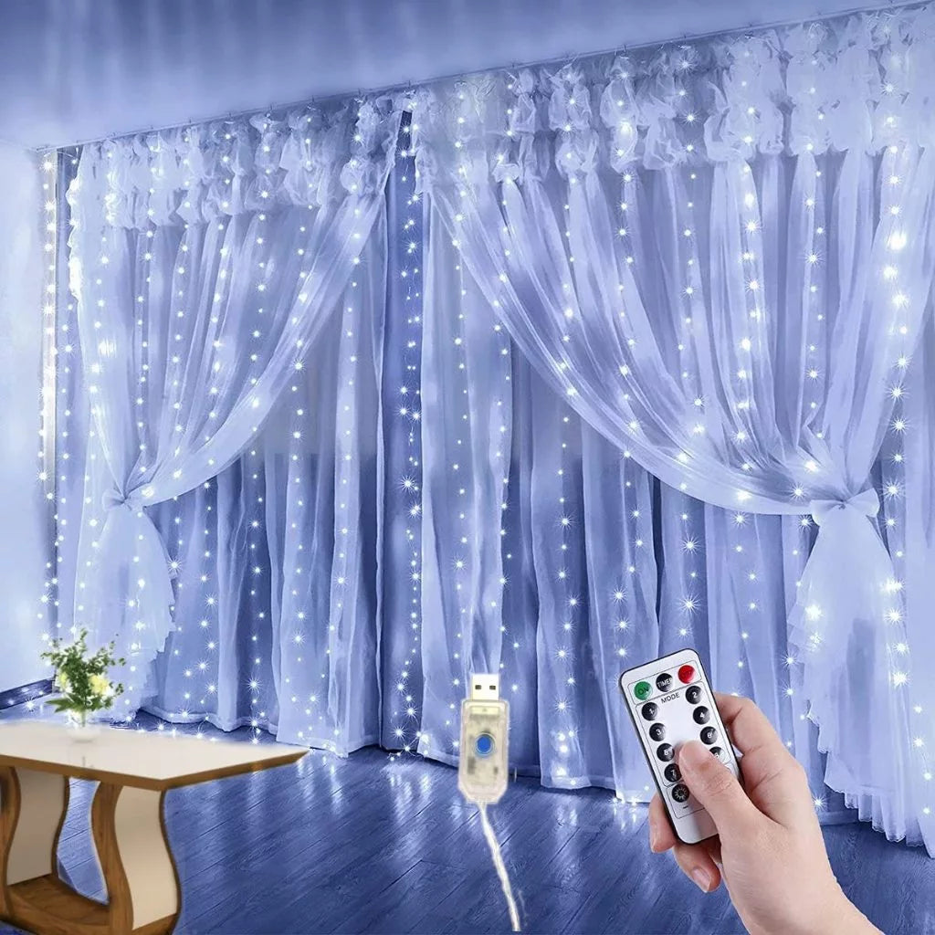 Luz de Cortina Led para Decoração para Natal - 8 Modos de Iluminação