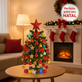 Árvore de Natal Decorada Pequena com Pisca Pisca e 66 Enfeites