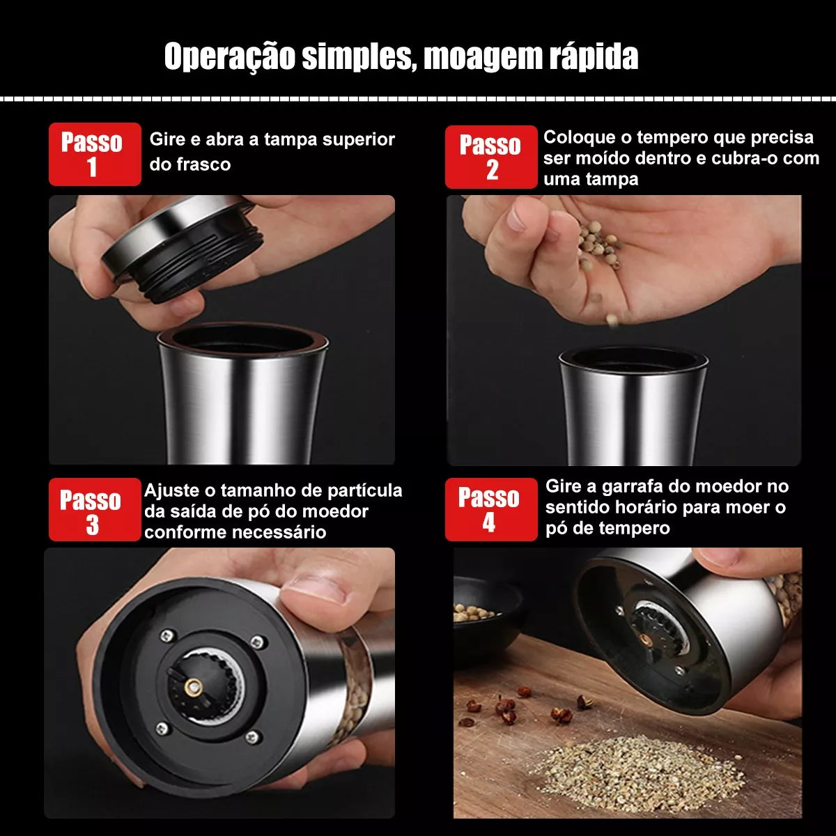 Moedor e Triturador de Pimenta e Sal