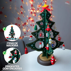 Mini Arvore de Natal Artesanal em Madeira para Decoração